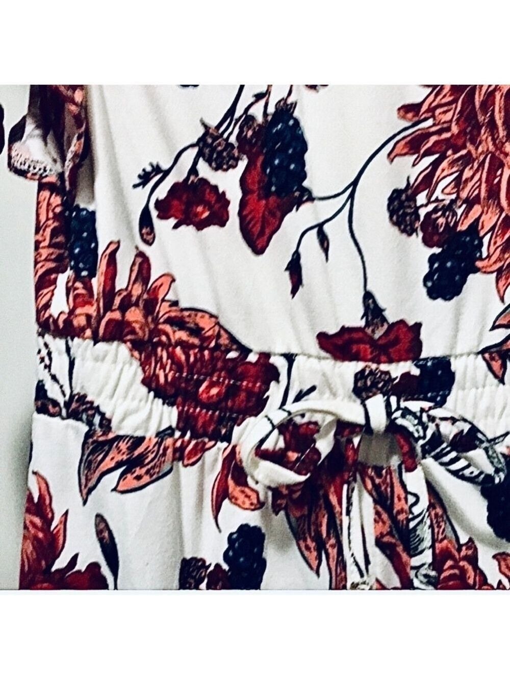 Floral Romper Jumpsuit White Red Black Pink - Picture 3 of 5